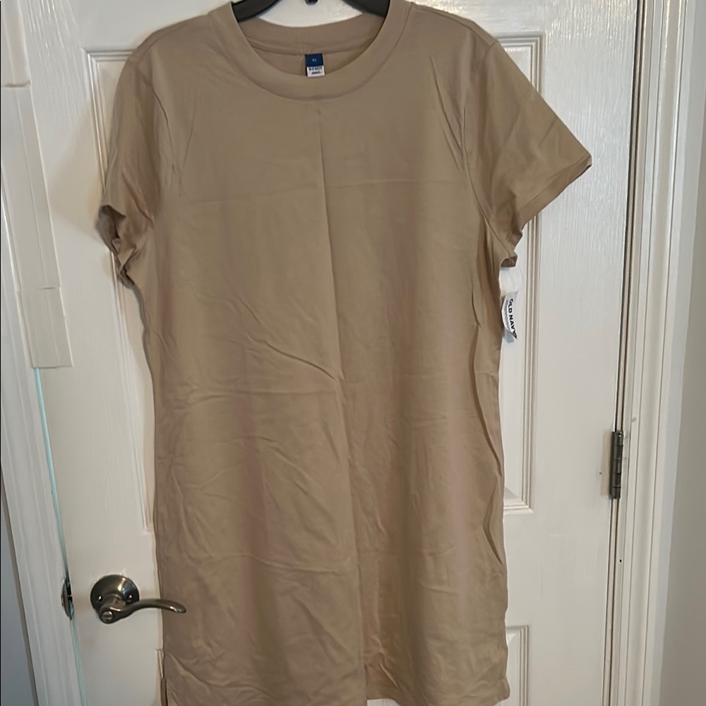 Old Navy Tan Mini Dress Short Sleeve Crew Neck